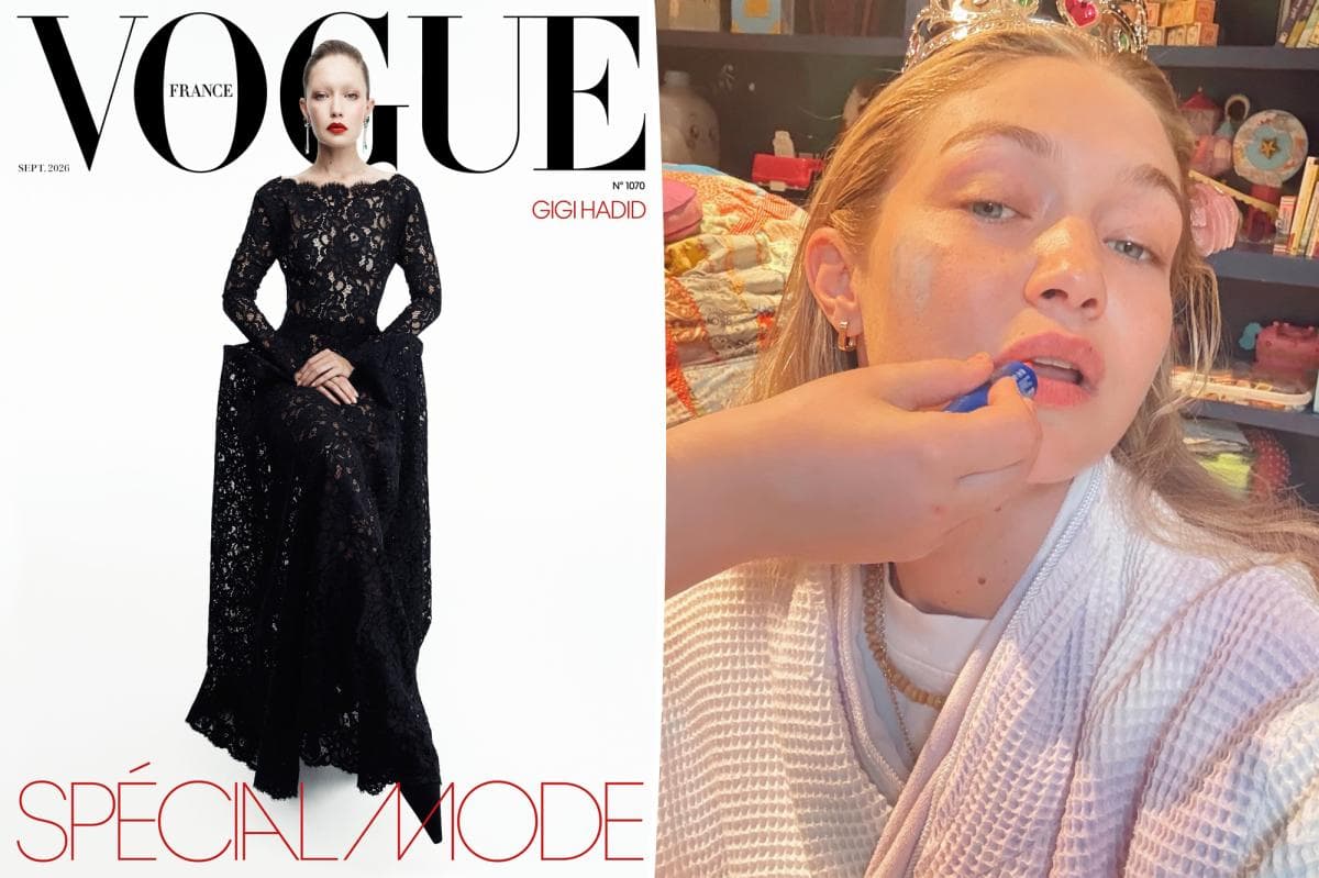 Gigi Hadid Steps Out with Bleached Eyebrows on Vogue France Cover