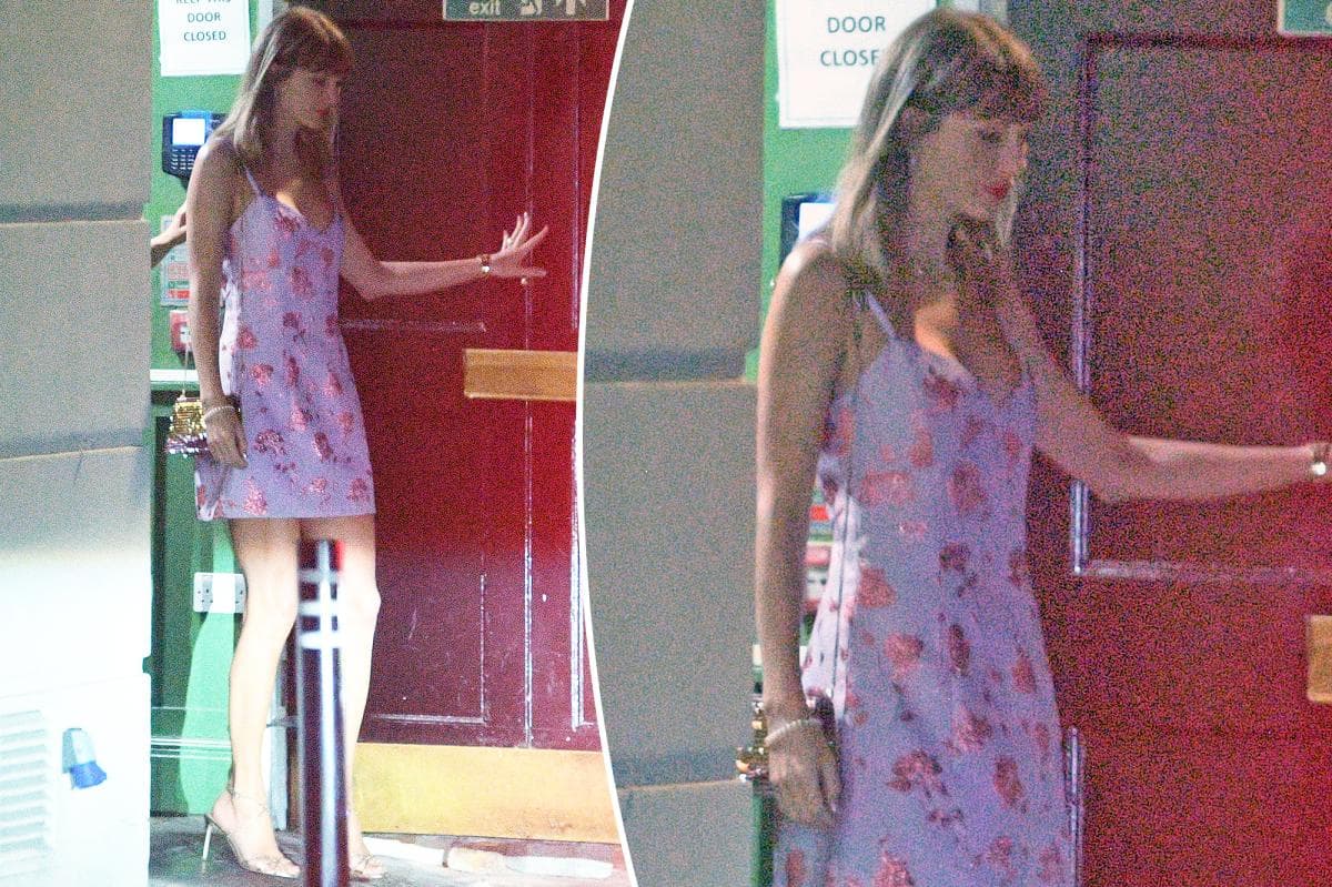 Taylor Swift Dazzles in Lavender Delphine Mini for London Night Out Post-Wedding