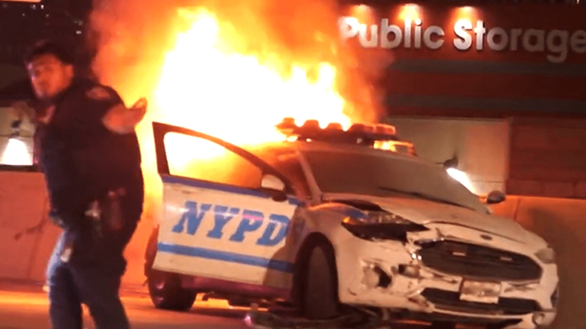 NYPD Patrol Car Goes Up in Flames After BMW Crash in The Bronx: Video