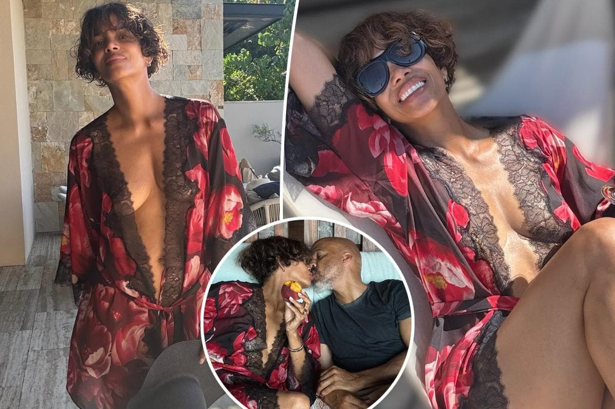 Halle Berry Rings in 60th Birthday in a Sheer Floral-Printed Robe, Barely-There Swimwear, and More